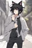 Placeholder: A male anime boy with messy black hair, black cat ears.