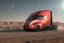 Placeholder: A Tesla 'Semi' (semi truck) is going at a high speed, in Mos Eisley on the planet Tatooine. (CINEMATIC, WIDE ANGLE LENS, PHOTO REAL)