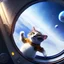 Placeholder: hyper-realistic flying astronaut in space surprised to see a cat inside spaceship window, 8k resolution, high-quality, fine-detail, detailed matte, intricate, 3D octane render, illustration, digital art, brian froud, howard lyon, anna dittman, greg rutowski,