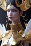 Placeholder: Detailed cosmic horror creature with wings, hair buns, bangs,bodysuit, intricate details, full body portrait, keep head in frame, slight smile, black Japanese motif, concept art, highly detailed, digital painting, concept art, sharp focus, illustration, art by Yoji Shinkawa, WLOP and greg rutkowski and alphonse mucha and artgerm and yanjun Chen and Junji ito and Makoto Shinkai, HDR, octane render, dark background