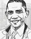 Placeholder: coloring page for teens, simple outlines art, cartoon style, outline drawing, bold outlines, clean and clear outlines, no tones color, no color, no detailed art, art full view, wide angle, white background, Barack Obama