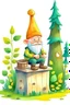 Placeholder: Illustration children a gnome sitting on wc trunk in the forest