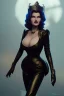 Placeholder: Rita Hayworth as evil queen in black leather, busty, cleavage, curvy, angry, stern look. character design by cory loftis, fenghua zhong, ryohei hase, ismail inceoglu and ruan jia. unreal engine 5, artistic lighting, highly detailed, photorealistic, fantasy