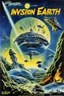 Placeholder: text: "INVASION EARTH" 1957 Sci-fi Earth invasion movie by Roger Corman, vintage Poster art, retro sci-fi by artist Albert Kallis, by John Alvin, dramatic sci-fi B movie poster, movie credit scroll on bottom.