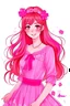 Placeholder: Draw agirl dressesd apink dressand her hair is pink Anime flower