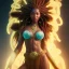 Placeholder: dhalsim as woman with long brown dreads,big pile of feathers,small hands, maze background , levitated lab equipment, 4k, Highly Detailed, Masterpiece, perfect eyes, Digital Illustration, Cinematic Lighting, Realistic, Sharp Focus, Centered, Beautifully Lit, Bioluminescent by Stanley Artgerm Lau