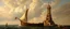 Placeholder: master oil painting by Rembrandt, a boat that looks like the ark and the tower of babel