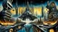 Placeholder: a stunningly weird image of a futuristic metropolis using Salvador Dali's paranoiac-critical method, where buildings and structures appear to melt into the skyline cityscape is filled with floating mad, twisted sharp metal shapes that interact with the buildings and each other, forming a surreal tableau of a dreamlike reality. neu-steampunk vibe, essence of the scene in a cinematic manner, with dramatic shadows that enhance the distorted perspectives and bizarre
