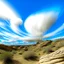Placeholder: A pale blue sky with windy tornadoes designed in native American petroglyphs painted by Albrecht Durer