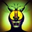 Placeholder: the silent bee head stylized with glasses, bizarre,surreal,