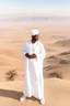 Placeholder: african man wearing white thobe. standing on high mountain looking out to the desert