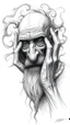 Placeholder: 𝙋𝙧𝙤𝙢𝙥𝙩 highly detailed graphite illustration, A surreal elderly figure with exaggerated anatomical features, heavily wrinkled skin, and an intense, contemplative expression. bald head, thick eyebrows, long beard merge into swirling abstract shapes. Large, expressive hands, one covering the mouth and the other gripping the forehead tensely. Mysterious, introspective, dreamlike, somewhat dark fantasy. #𝙙𝙧𝙚art #prompt