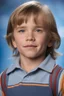 Placeholder: facial portrait - 10-year-old Arnold Schwarzenegger is posing for his school picture flexing like a bodybuilder - Sparkling, Sky blue Background, professional quality studio 8x10 UHD Digital photograph by Scott Kendall - multicolored spotlight, Photorealistic, realistic stock photo, Professional quality Photograph. colored Fog