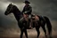 Placeholder: Young rough and rugged muscular cowboy riding a black horse photorealistic