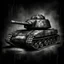 Placeholder: An old American army tank a side view , Hyper Realistic Aerial Grungy Dark-Grey Brush strokes on a dark rustic background with charcoals