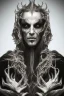 Placeholder: Symmetric portrait of a man with black metal facepaint , looking like Nergal from Behemoth, holding black candles