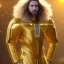 Placeholder: beautiful cosmic golden male, long hair, nice smiling, delicate colors, beautiful glamour galactic golden dress, ultra sharp focus, 8k, unreal engine 5, extremely sharp detail, light effect, soft light atmosphere of a spaceship, smooth, full of details, face in front, complete vision of face and body