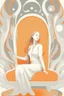 Placeholder: An ethereal, futuristic illustration of a woman in a state of musical immersion, with her eyes closed and a serene expression. She sits in a living chair that is alive with organic shapes and glowing orange elements, ready to embrace her. The background is soft and surreal, contributing to the otherworldly mood.