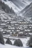 Placeholder: a little village at the bottom of a icy mountain