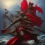 Placeholder: a pirate warrior in red and black full battle armor, a highly detailed illustration, background of giant crashing ocean waves, realistic render, 8 k, micro detail, intricate, elegant, centered, digital painting, Artstation, smooth, sharp focus, illustration, artgerm, tomasz alen kopera, peter mohrbacher, donato giancola, joseph christian leyendecker, wlop, boris vallejo