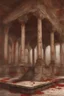 Placeholder: Broken temple with the floor covered in blood, detailed painting