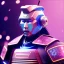 Placeholder: A portrait of a crystalised robot samurai with yakuza tatu, atmospheric, realistic, unreal engine cosmic galactic, cinematic lighting, octane render, transparent,bleu pink light, Horse tail, cristal goutte rose sur le front