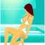 Placeholder: woman line art, minimalist, woman one line art, woman in transparent bikini, bathroom, pool, art style by Humid peach