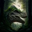 Placeholder: landscape, epic, intricate details, high detail, a dinosaur head emerging from a forest