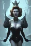 Placeholder: Rita Hayworth as evil queen in black leather, busty, cleavage, curvy, angry, stern look. character design by cory loftis, fenghua zhong, ryohei hase, ismail inceoglu and ruan jia. unreal engine 5, artistic lighting, highly detailed, photorealistic, fantasy