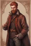 Placeholder: man, medieval, fighter, russian, croocked nose, czar, rich, simple clothes, short messy hair, thick beard, oligarch, leather coat with fur, brocade clothes, pencil drawing,red hair, muscles, background frame, 20 years old, medival leather boots