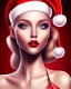 Placeholder: girl in Santa dress, close up portrait, Christmas, smiling, red lipstick, blonde hair