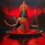 Placeholder: An oil painting of goddess Kali crossing a lake, neon red colors,