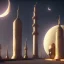 Placeholder: An entry interface for an Islamic application with a minaret and a crescent moon, steampunk, unreal 5, octane render, cinema4d, dynamic lighting, dramatic lighting, 4k, redshift render, highly detailed, hyper realistic,