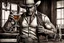 Placeholder: Rough looking muscular cowboy photorealistic in a saloon whisky glass in his hand