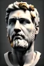 Placeholder: Ultra Realistic image, Roman sculpture bust, clean white marble material, Lionel Messi, gold crist crown, one gold star, gradient background, cinematic lighting, god light, 4k resolution, smooth details, ornate details, soft lighting, unreal engine 5, art station, substance 3d.