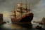 Placeholder: Oil painting in Rembrandt style of a container ship