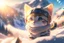 Placeholder: cute chibi anime frightened cat, crashed airplane in the snowy mountains in sunshine, ethereal, cinematic postprocessing, bokeh, dof