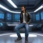 Placeholder: an agent of an intertemporal organization sits in the teleport beaming room, journeys through the past and future to mend the fabric of time. Clad in a casual yet functional outfit, resembling loose jeans paired with a leather jacket or comfortable jogging attire. Despite the laid-back appearance, the character conceals cutting-edge high-tech equipment cleverly disguised within a few medieval tools. A musket transformed into a futuristic weapon, a rugged backpack housing advanced gadgets, a flas
