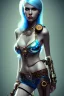 Placeholder: steampunk, body, girl, rendering, blue hair, complex pipes, clocks, highlights