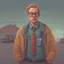 Placeholder: An awkward portrait of a nerd guy, cartoon style Simon Stålenhag