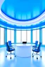 Placeholder: Offices office room hanging on the walls in an oval shape and the color of the walls is blue and the floor is white and the shape of the offices is curved and the office contains four chairs