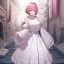 Placeholder: Clear focus,High resolution, White sleeveless fluffy crop top, White skirt with pink under it, Cut sleeves that are white, Standing still,