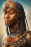 Placeholder: african head portrait, warrior costume, village, meditation, woods, galaxy sky, 8k quality