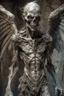 Placeholder: sculpture of a old manwith wings. decayed and rotting with grotesque proportions and imagery. abstract grotesqueries, detailed texture, surreal horror, biomechanical design, by hr giger and beksinski