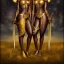 Placeholder: Female angelic African American Twins, black skin, tall and slender, long afro kinky hair,big brown eyes, long eyelashes warrior wear. Big butts. Gold accents on clothing. Surround by trees. Holding golden spears. Starry night