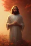 Placeholder: Jesus portrait at dawn by atey ghailan, golden light , white robe, angels in the background, volumetric light, high detail, red leaf tree,perfect