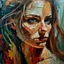 Placeholder: woman. Heavy impasto acrylic painting.