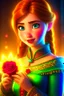 Placeholder: Princess Anna from Frozen is very beautiful, symmetrical, and glowing, holding a rose