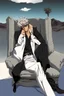 Placeholder: Nicholas Wolfwood Trigun is sitting on a couch in the middle of the desert