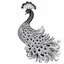 Placeholder: white, A peacock decoration, line art, white background, outline, with images neatly contained within the background, just black and white color, full body, no color. Looking front , front view, 8k, tatto style